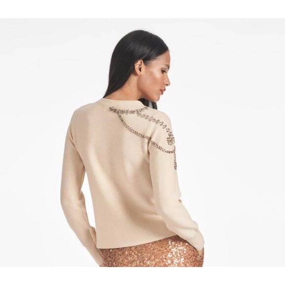 Sachin and Babi Charmaine Knit Embellished Merino Wool Sweater Honey Medium NWT - Picture 2 of 9